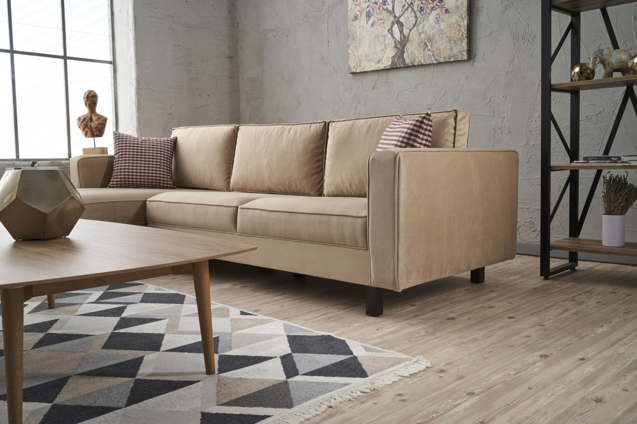 Kale Velvet Left - Cream Corner Sofa