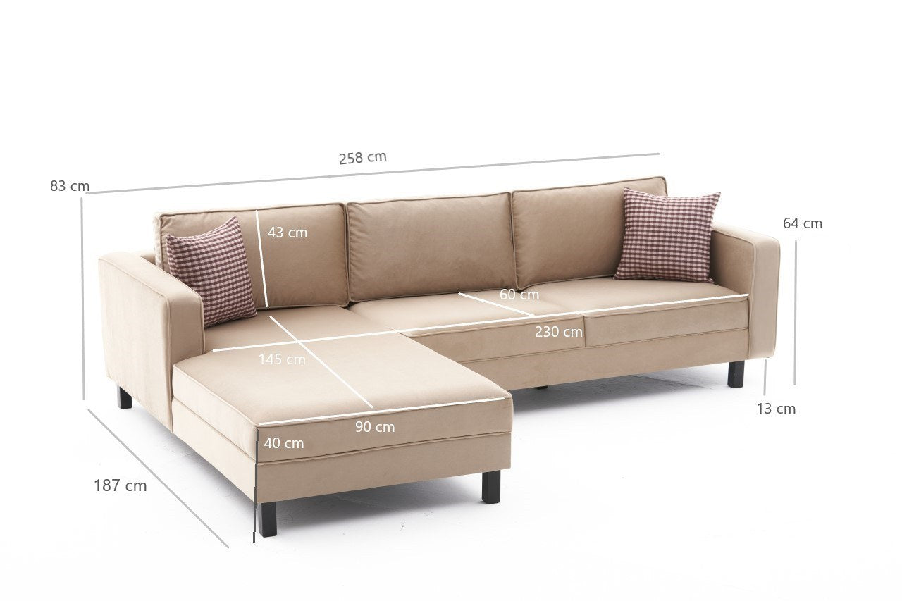 Kale Velvet Left - Cream Corner Sofa