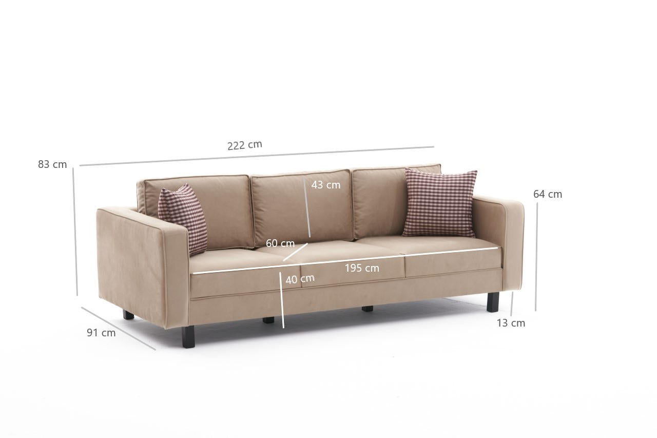 Kale Sammet - Grädd 3-Sits Soffa