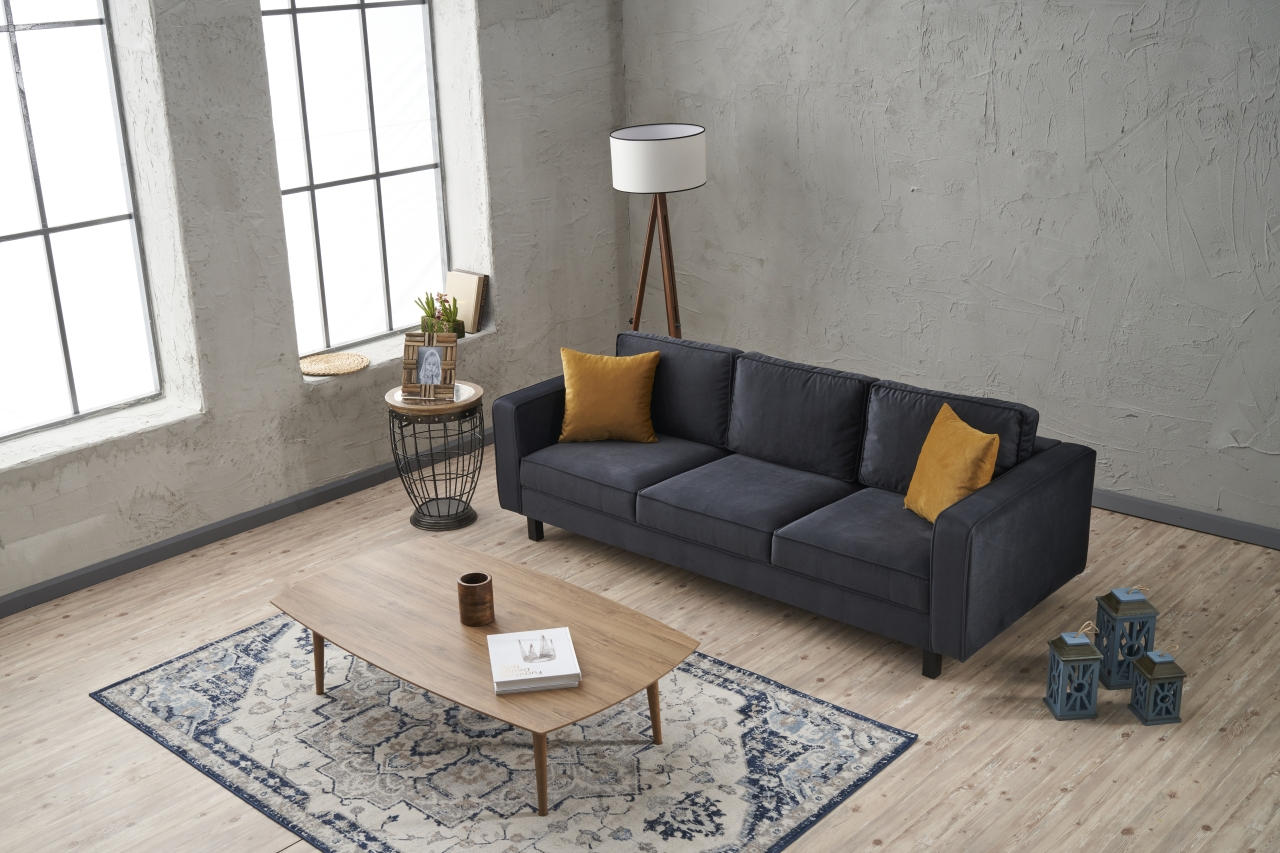 Kale Sammet - Antracit 3-Sits Soffa