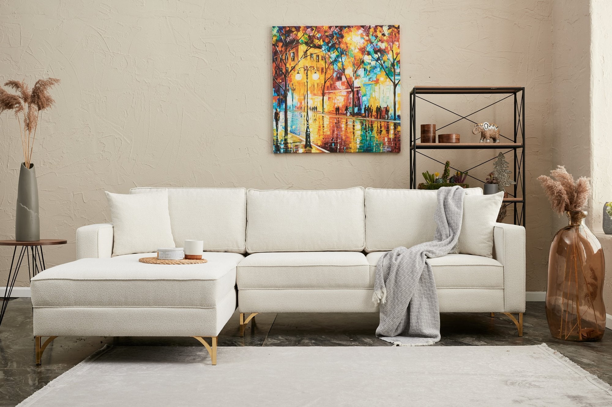 Berlin Left - Cream, Gold Hörnsoffa