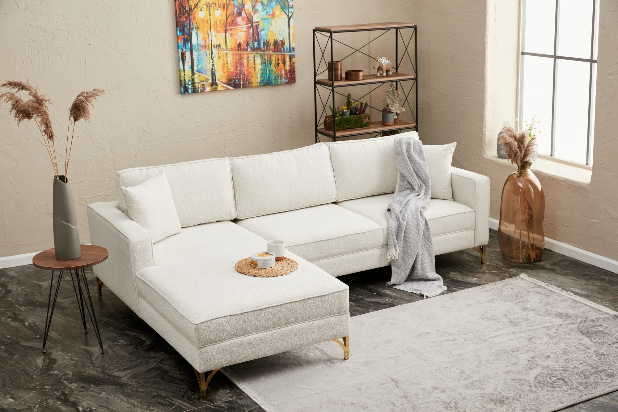 Berlin Left - Cream, Gold Hörnsoffa