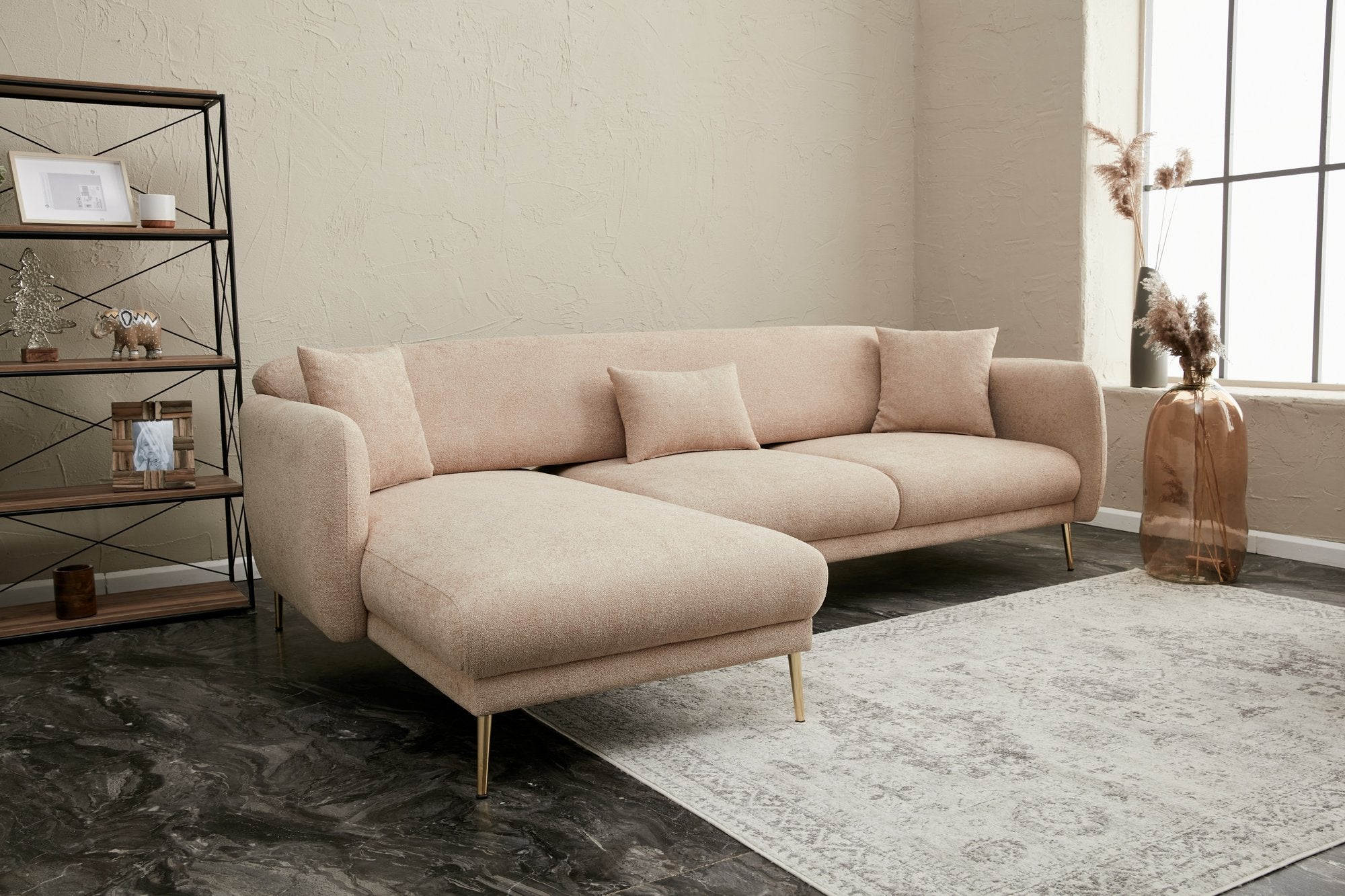 Simena Left - Beige Hörnsoffa-säng