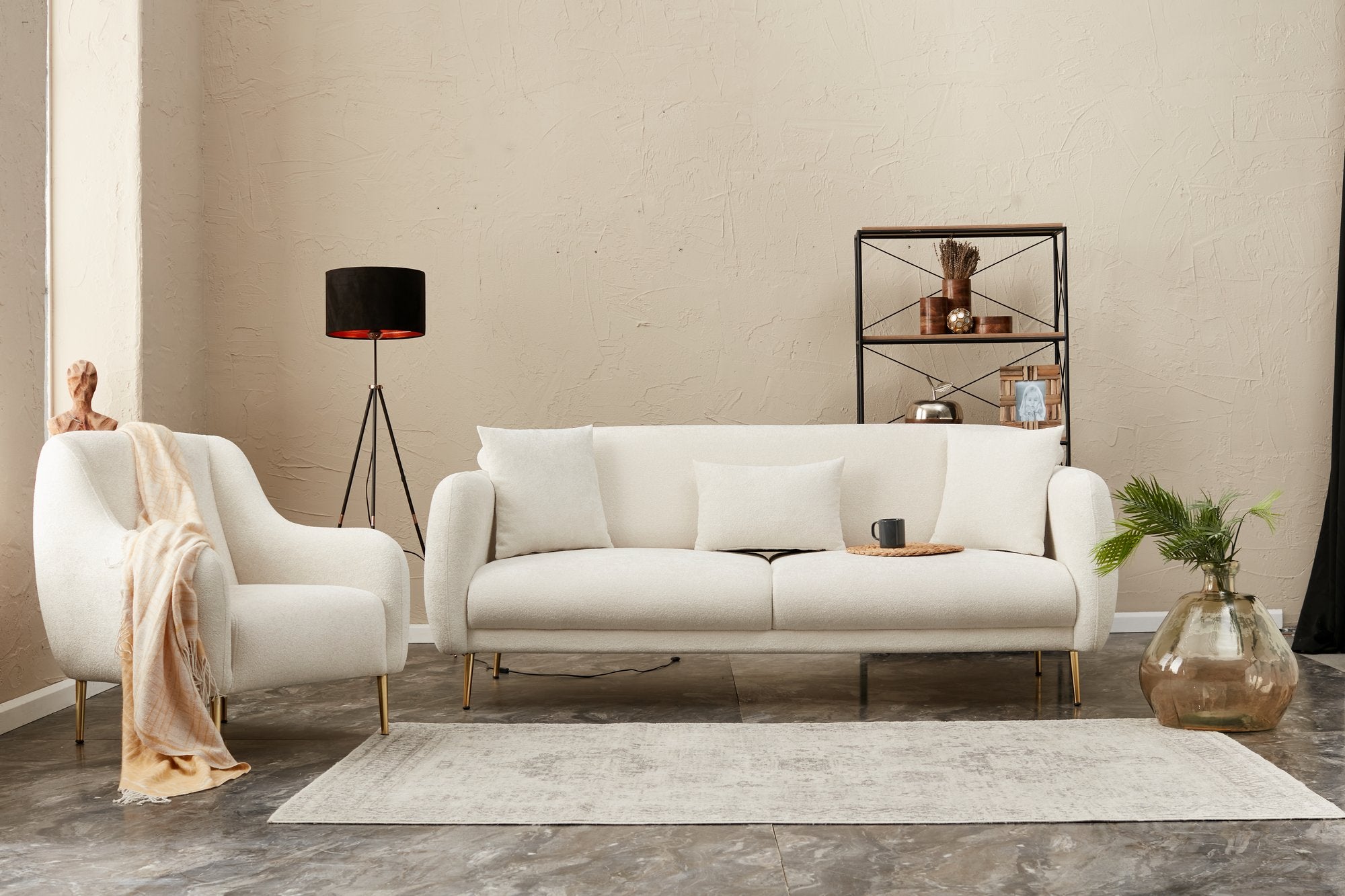 Simena - Kräm 3-sits Soffa-Bädd