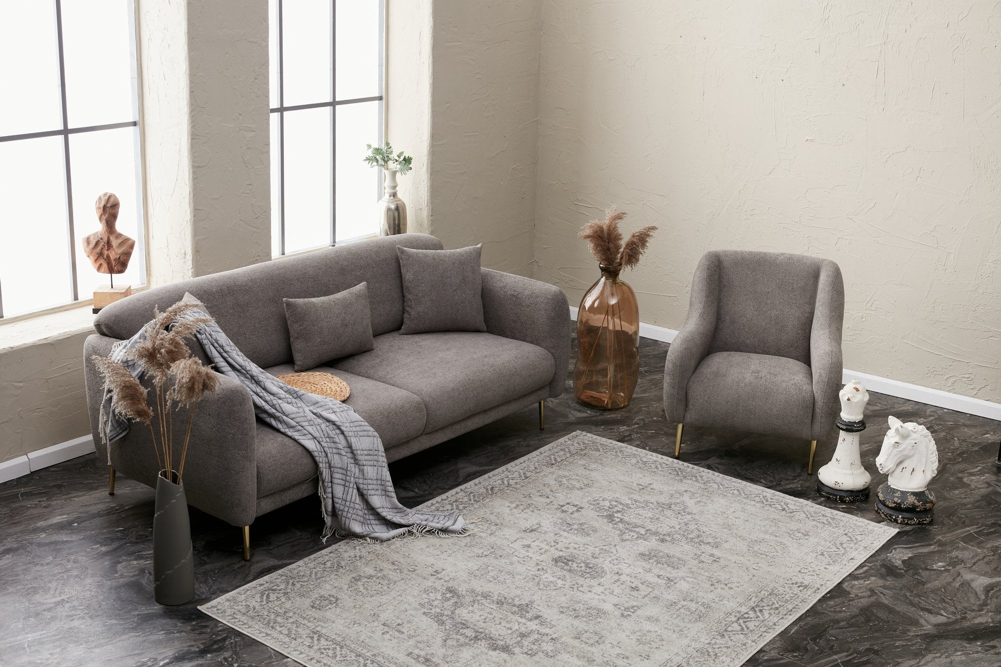 Simena - Grå 3-sits Soffa-Bädd