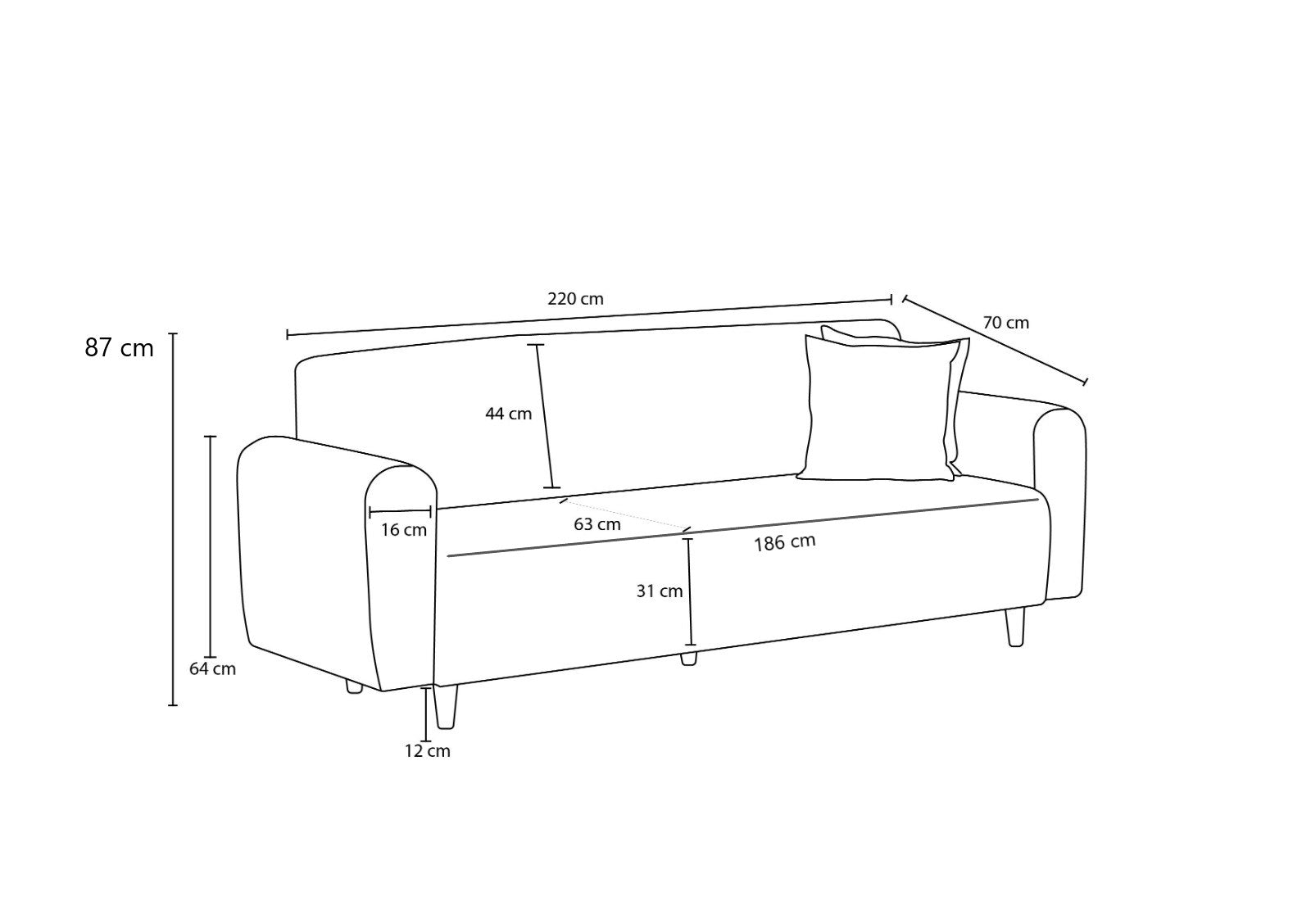 Noya Linne - Antracit 3-Sittsoffa