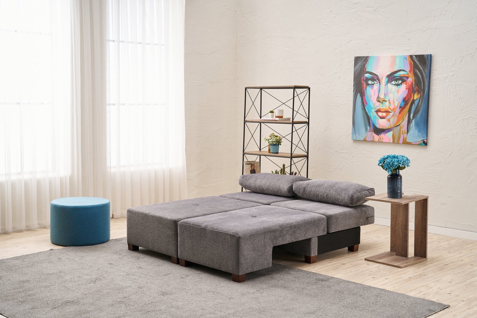 Perenna Chenille - Grå 3-Sits Soffa-Säng