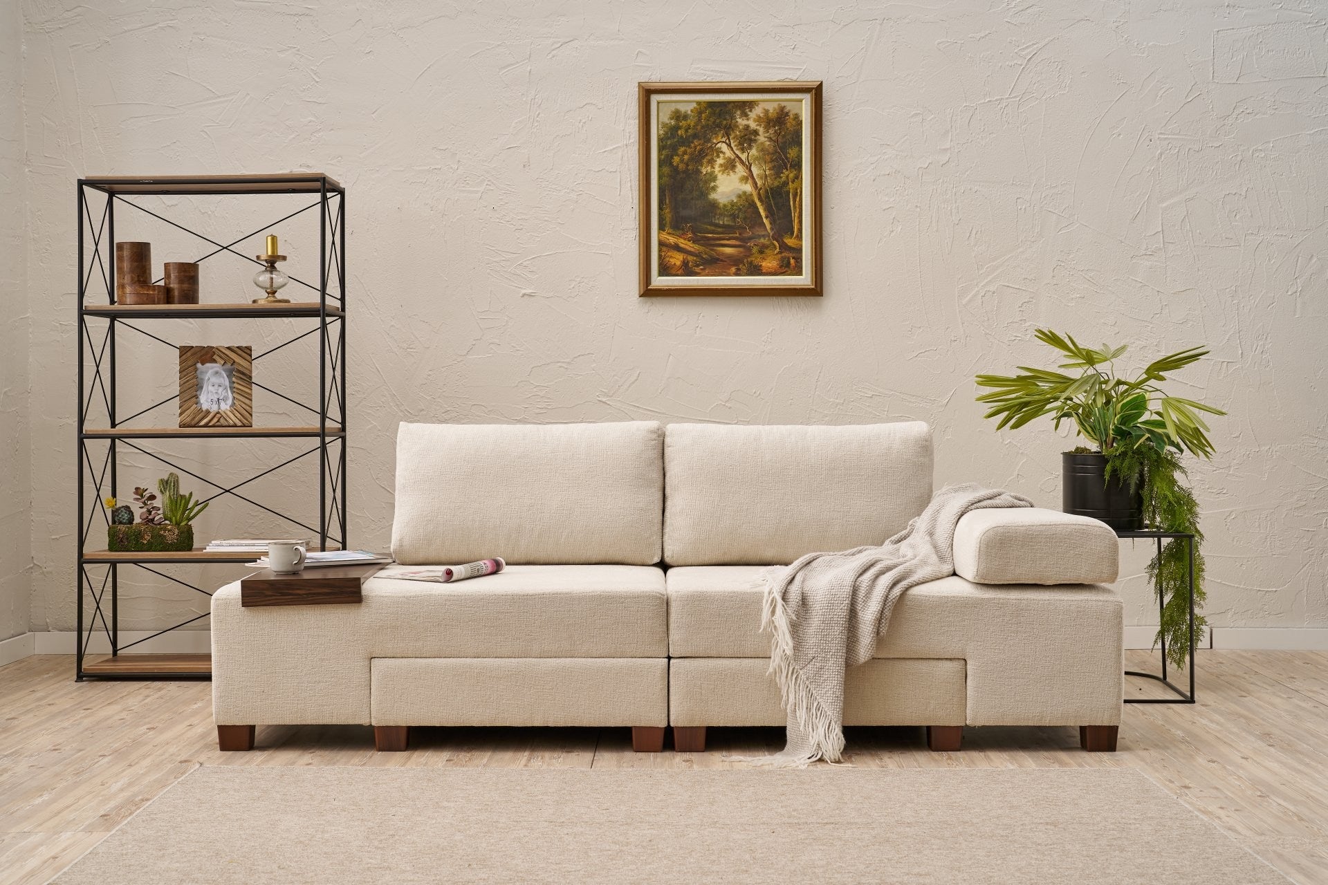 Perenna Chenille - Grädde 3-Sits Soffa-Säng