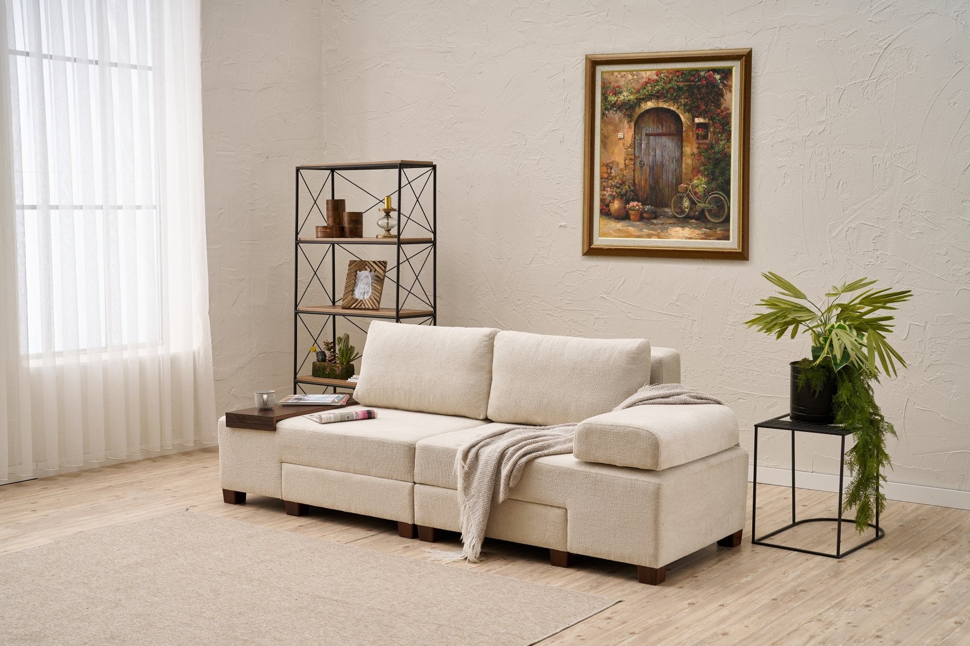 Perenna Chenille - Grädde 3-Sits Soffa-Säng