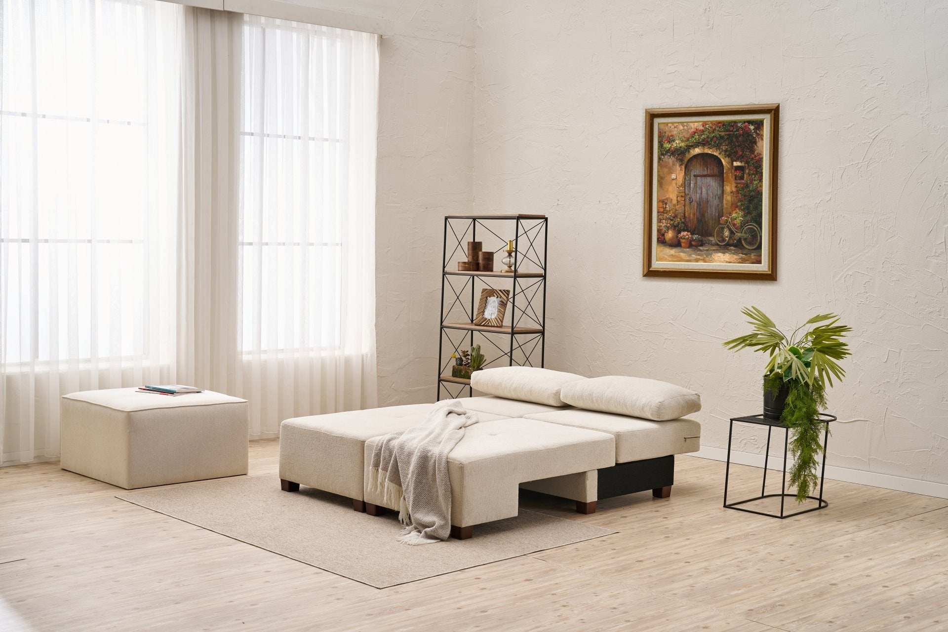 Perenna Chenille - Grädde 3-Sits Soffa-Säng