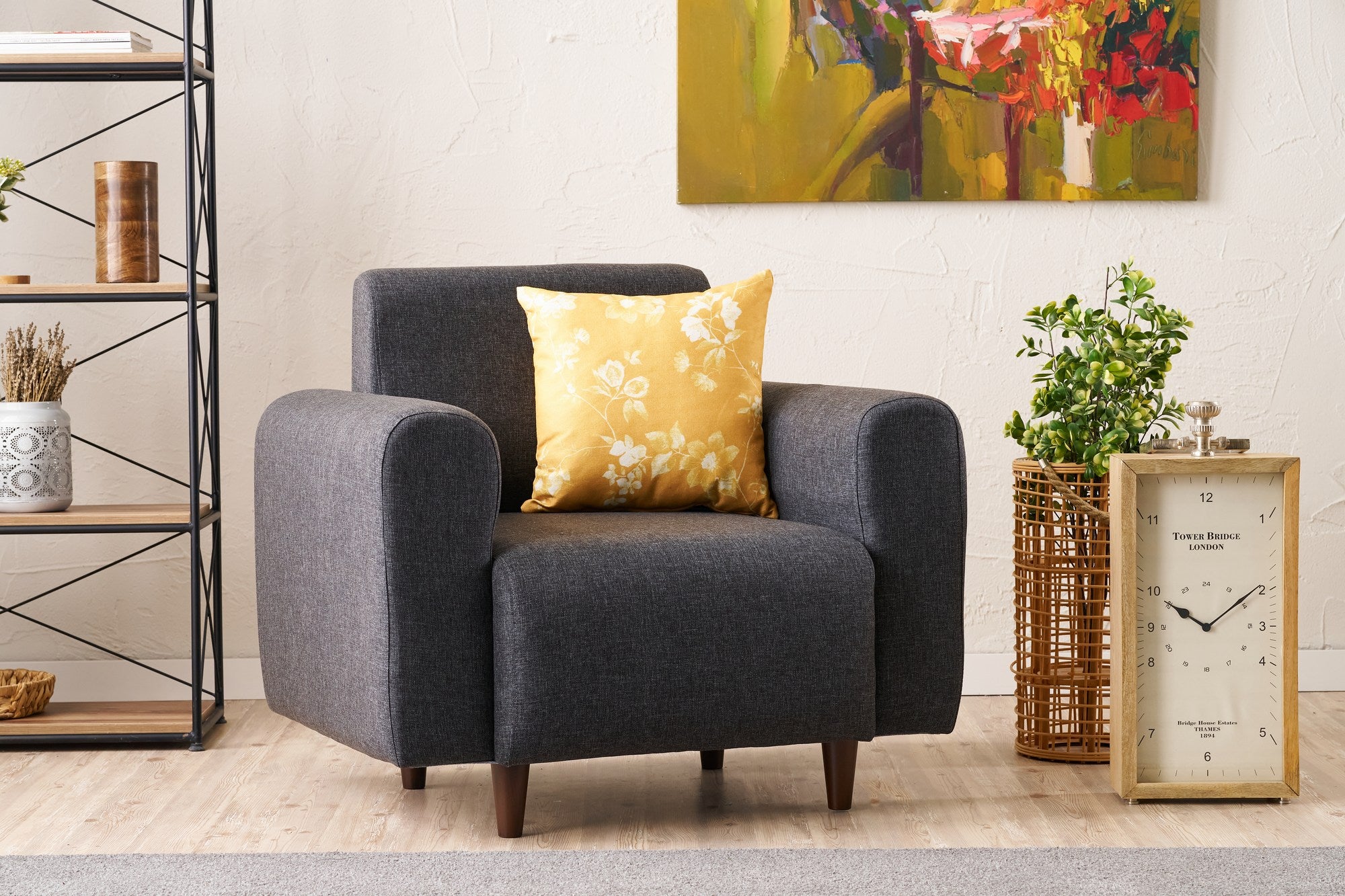 Noya Linen - Anthracite 1-Seat Sofa