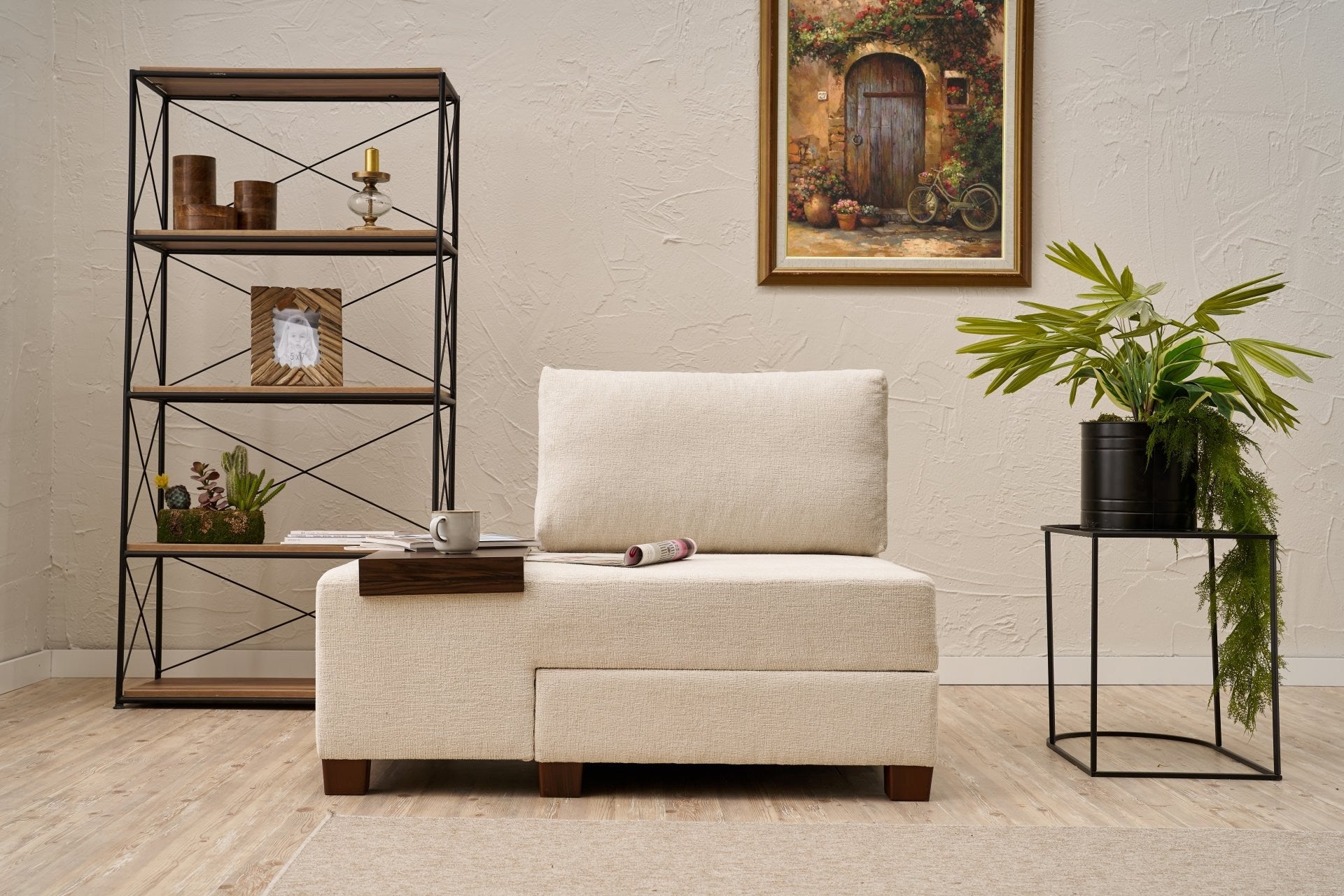 Perenna Chenille Vänster - Crème 1-sits soff-säng