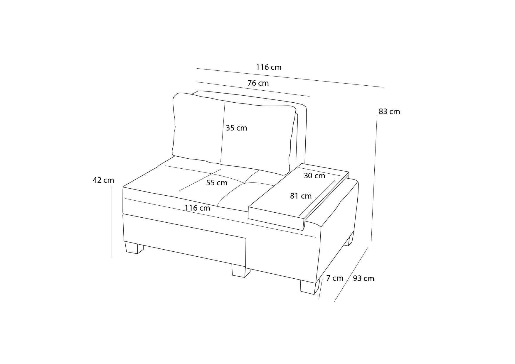 Perenna Linne Höger - Antracit 1-sits Sängsoffa