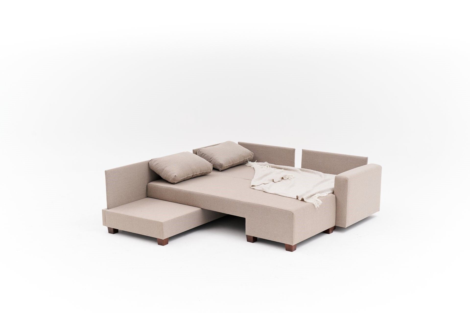 Aly Left - Beige Hörnsoffa-Säng