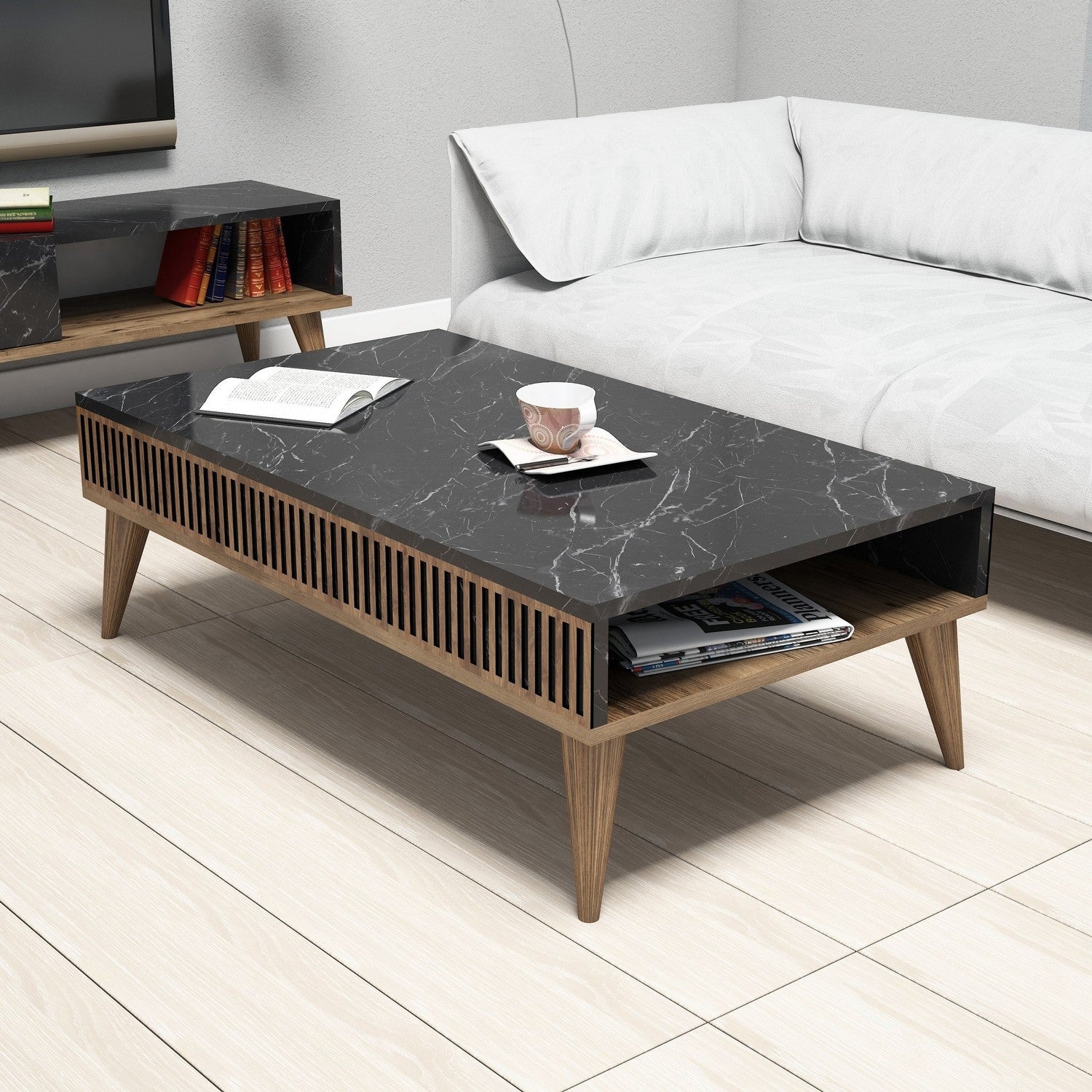 Milan - Valnöt, Svart Kaffe Bord