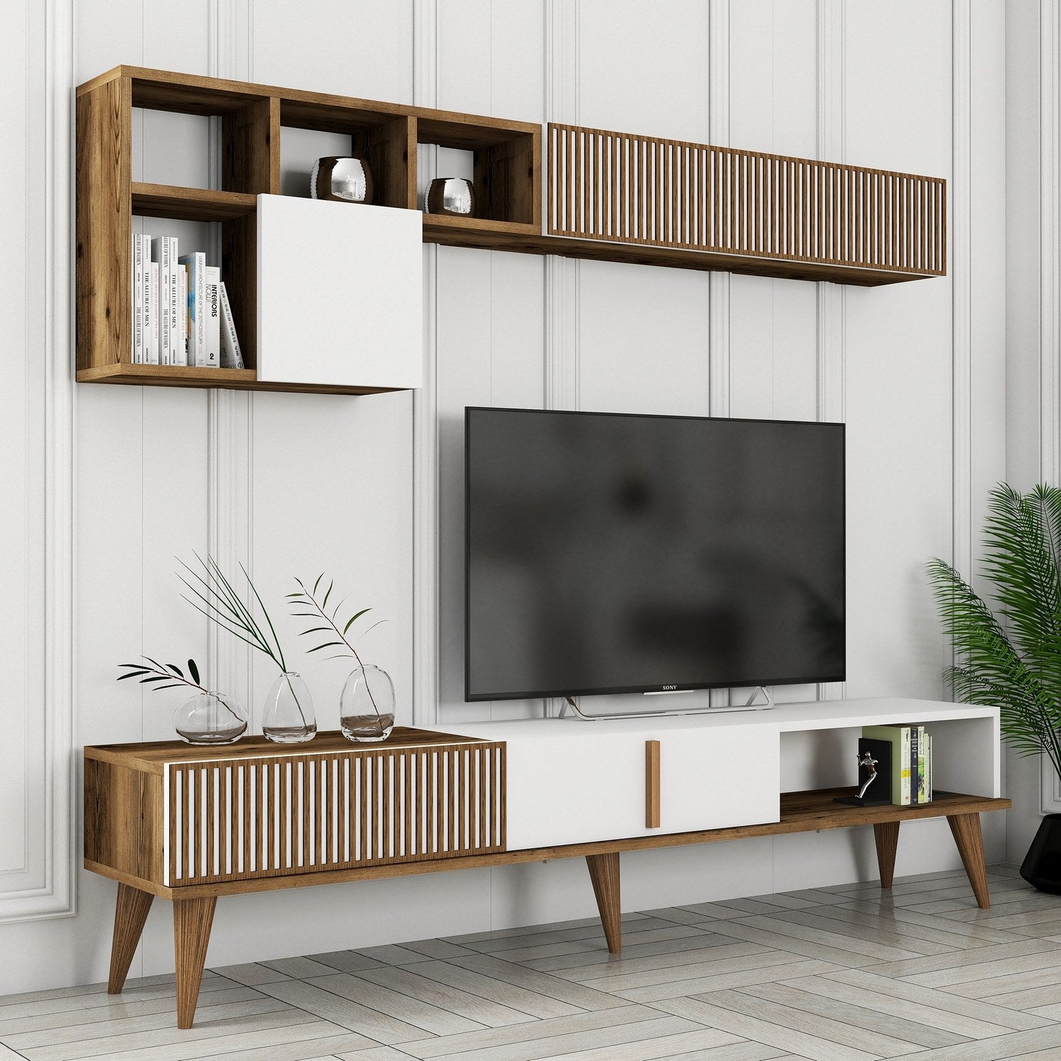 Milan TV - Valnöt, Vit TV-enhet