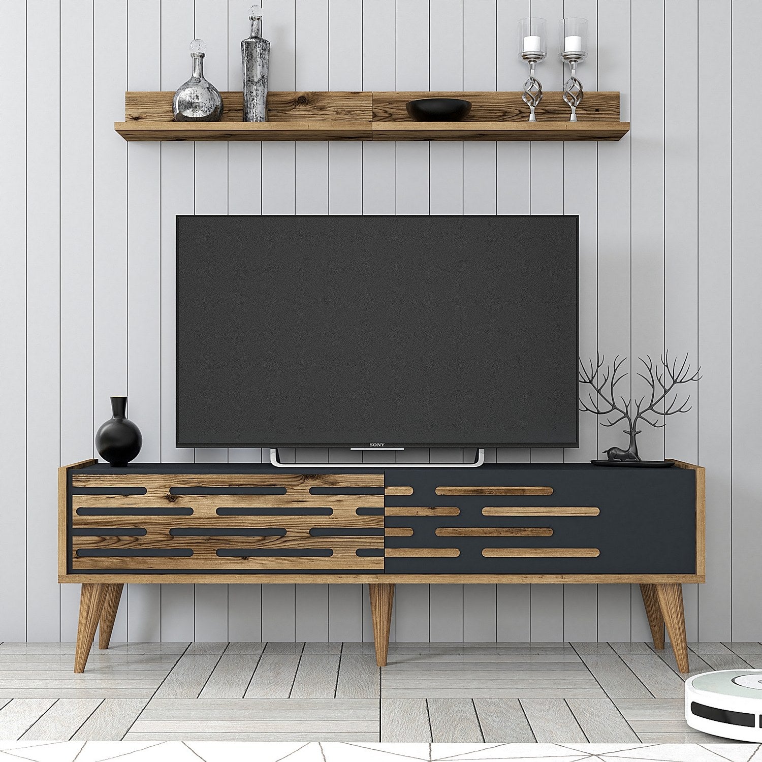 Valensiya 140 - Valnöt, Anthracite TV-enhet