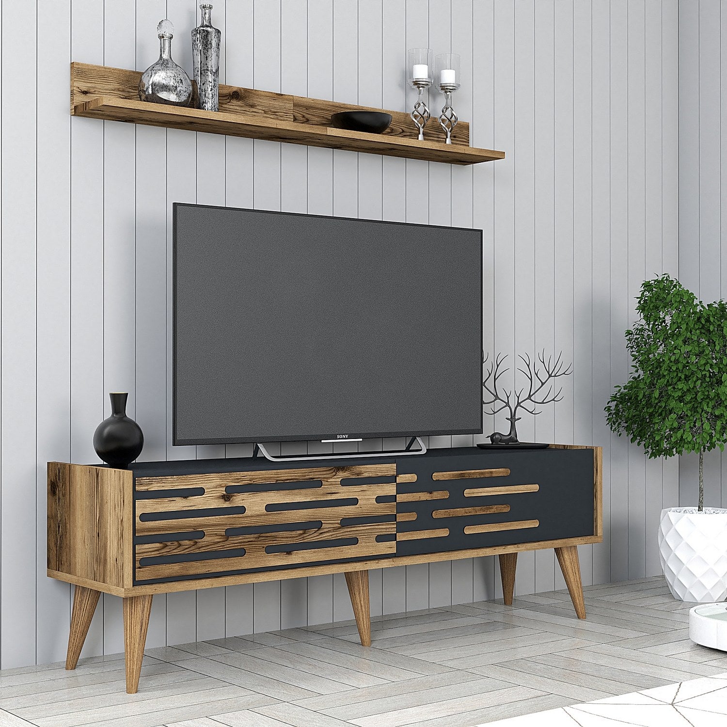 Valensiya 140 - Valnöt, Anthracite TV-enhet