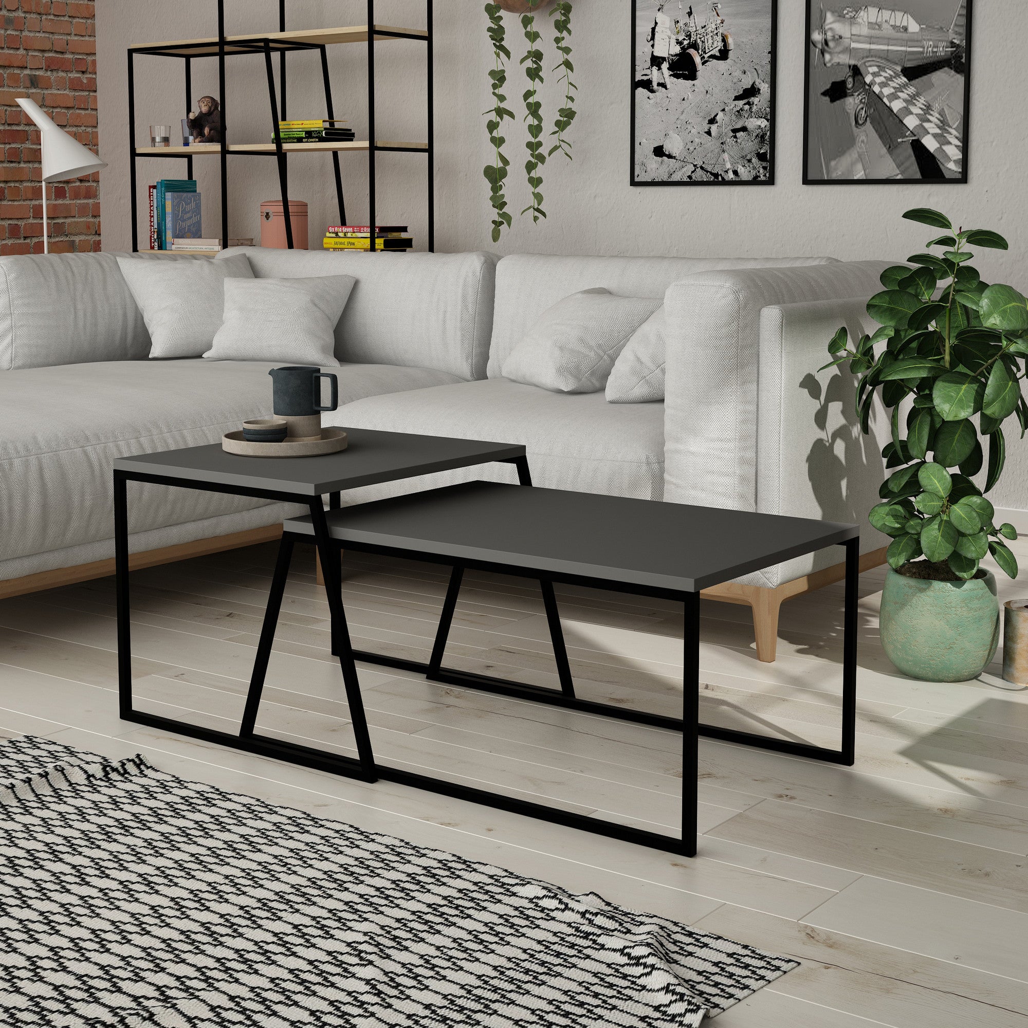 Pal Orta Sehpa - Antracit Kaffeebord Set