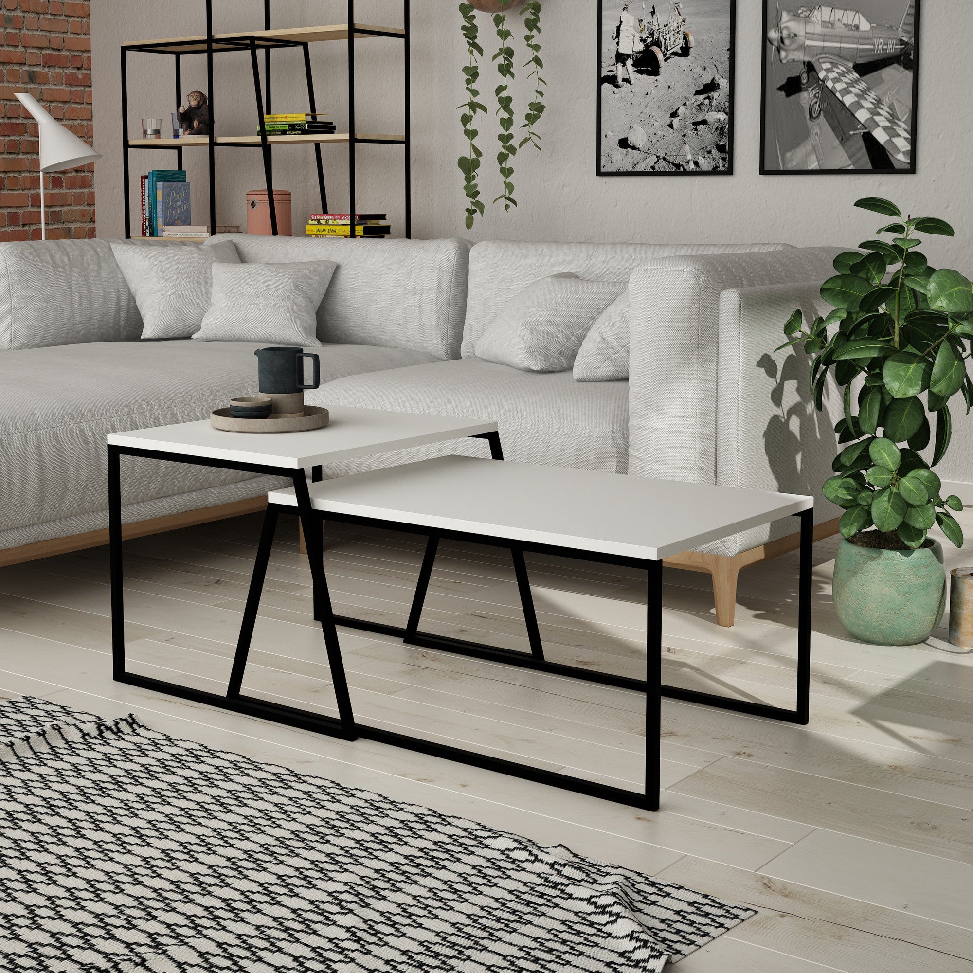 Pal Orta Sehpa - Vit Kaffeebord Set