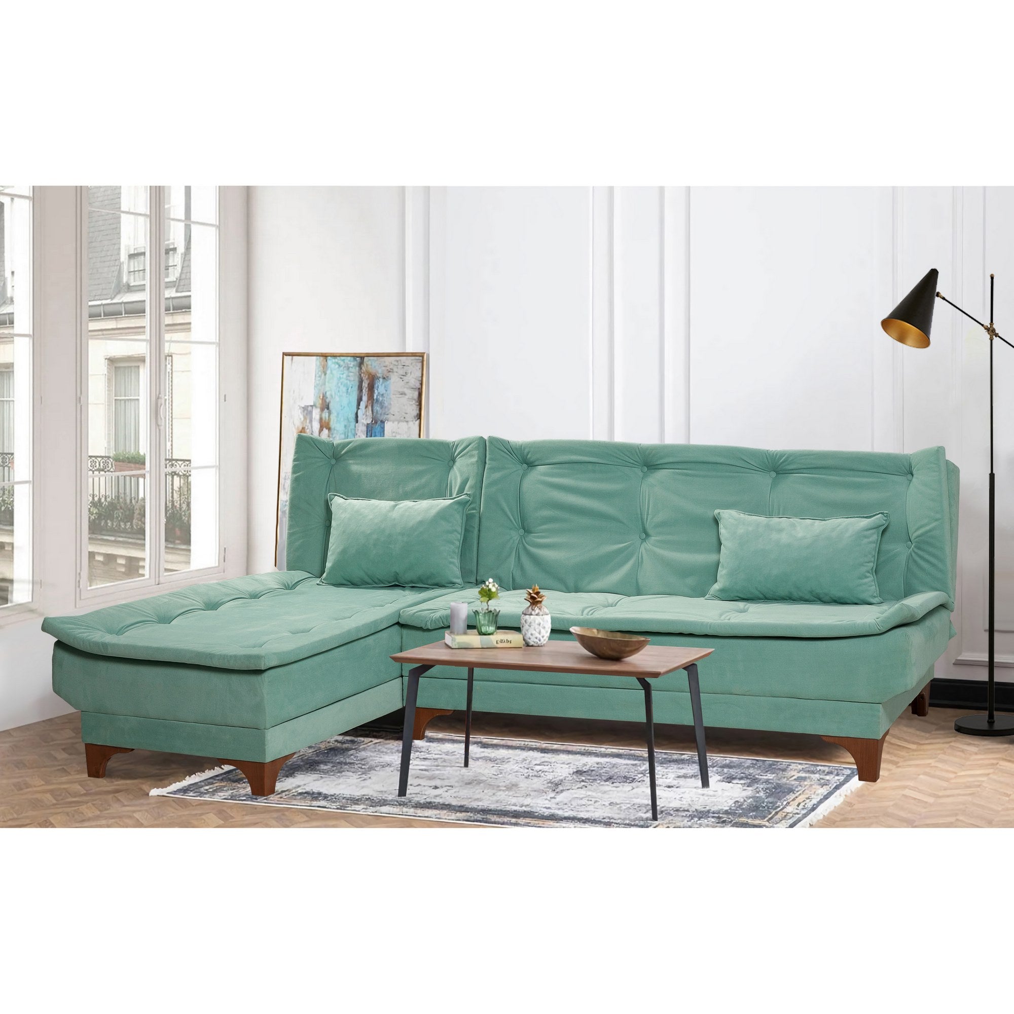 Kelebek Köşe Left - Sea Green Corner Sofa-Bed